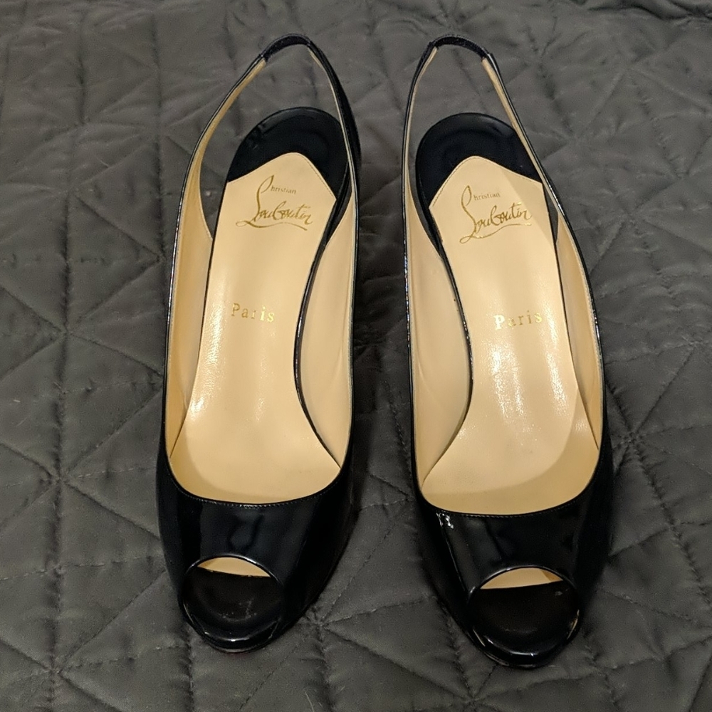 Christian Louboutin peep toe slingbacks- Navy blue